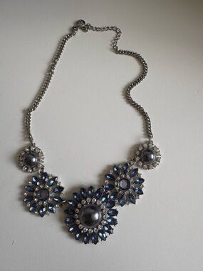 Joe Fresh Statement Necklace – Blue & Gunmetal Floral Bib